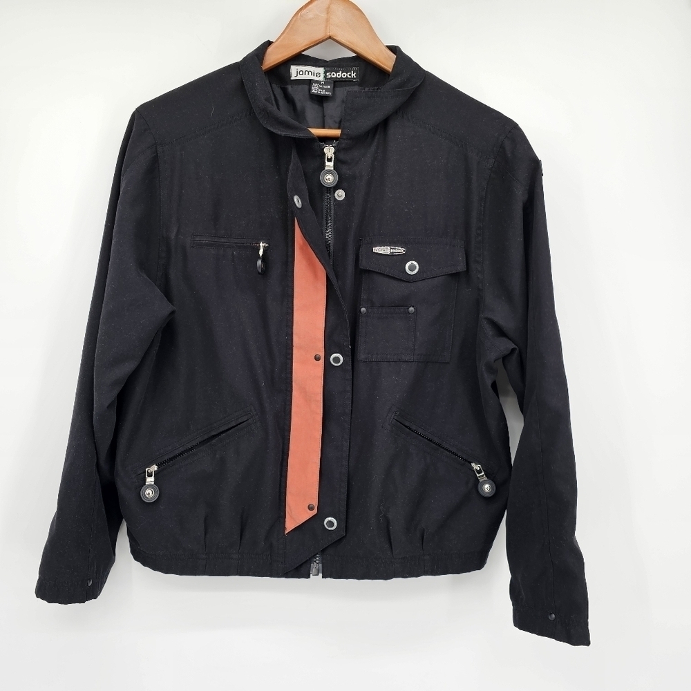 Jamie Sadock Black Full Zip Golf Jacket 80's Style Windbreaker Crop Women Sz M
